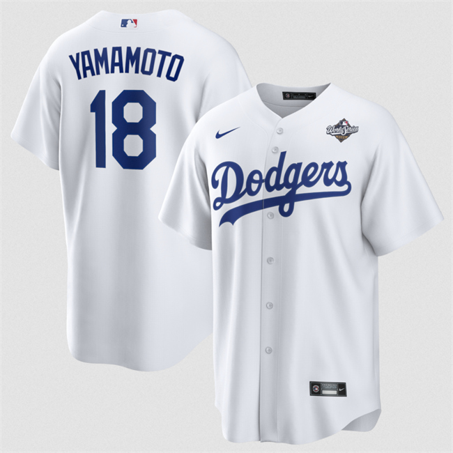 Men's White Los Angeles Dodgers #18 Yoshinobu Yamamoto 2025 World Series Home Cool Base Stitched Baseball Jersey